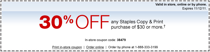 How do you get a Staples 30 percent off coupon?